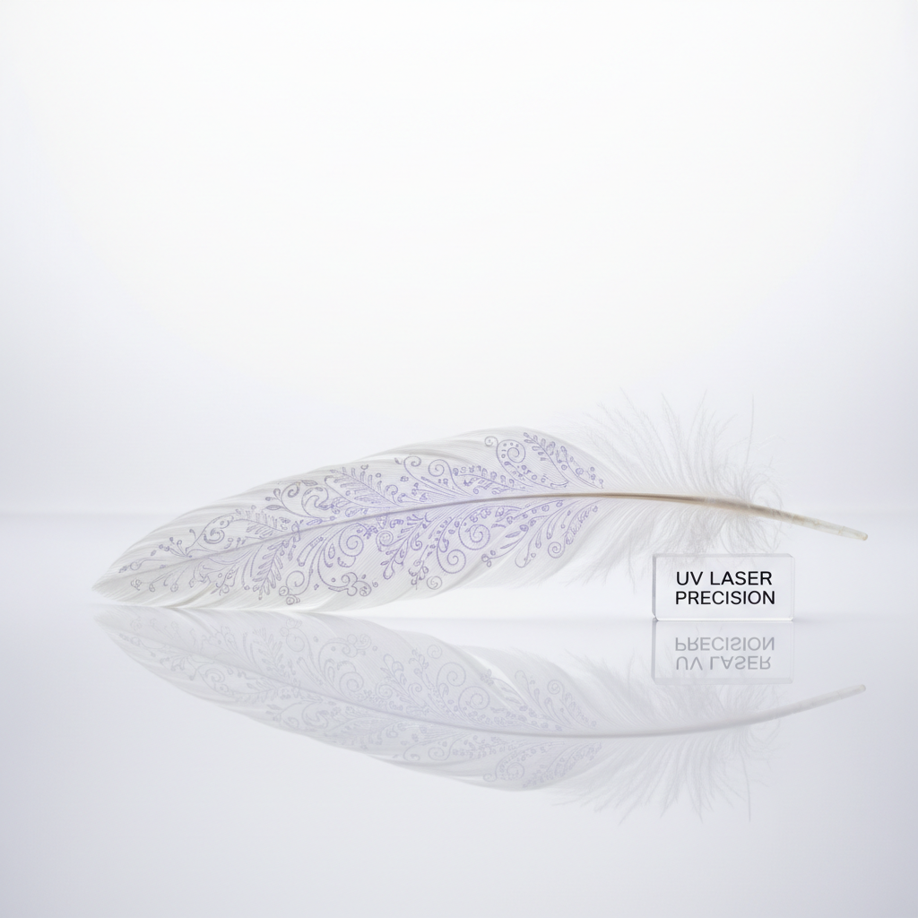 Precision engraving on delicate feather